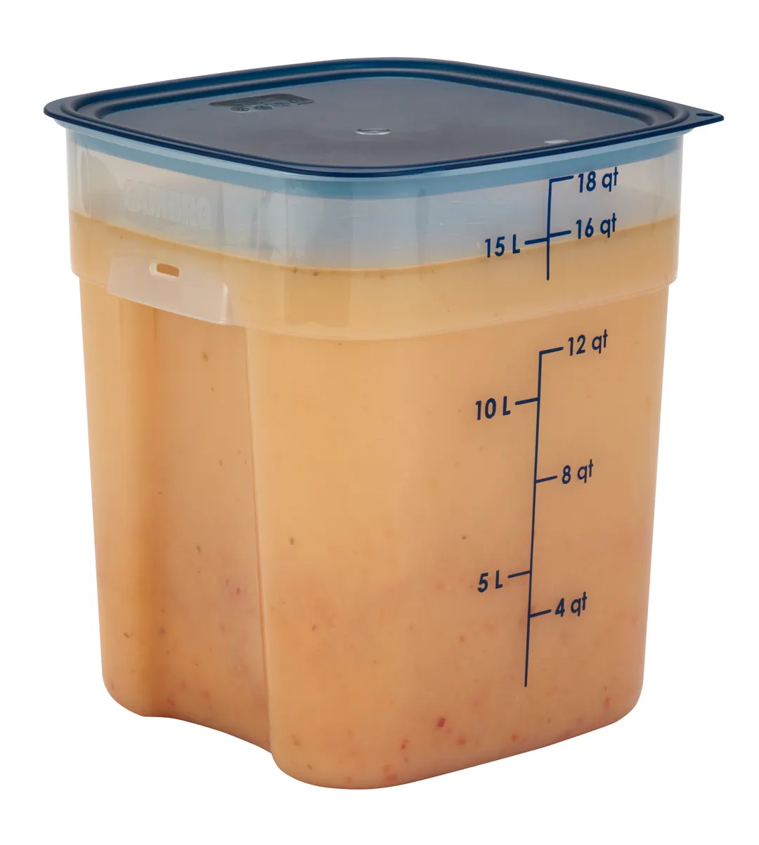 Cambro 22SFSPROPP190 FreshPro 22-Qt Sq Container, Clear PP, Blue Handles, 11.4" L x 11.4" W x 16" H
