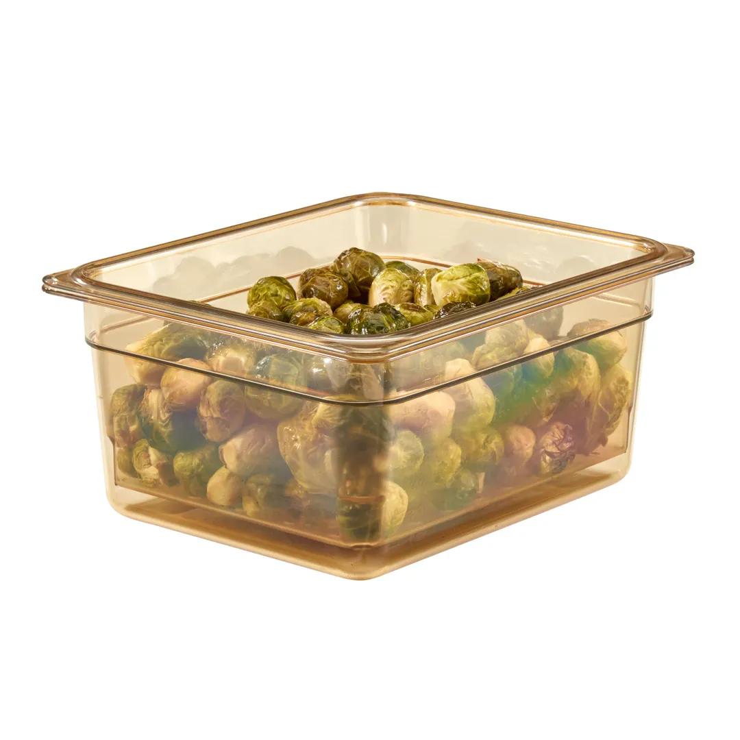 Cambro 25CLRHP150 H‑Pan Colander, 5" Deep, 1/2‑Size Amber Plastic, NSF Approved, -40°F to 300°F,