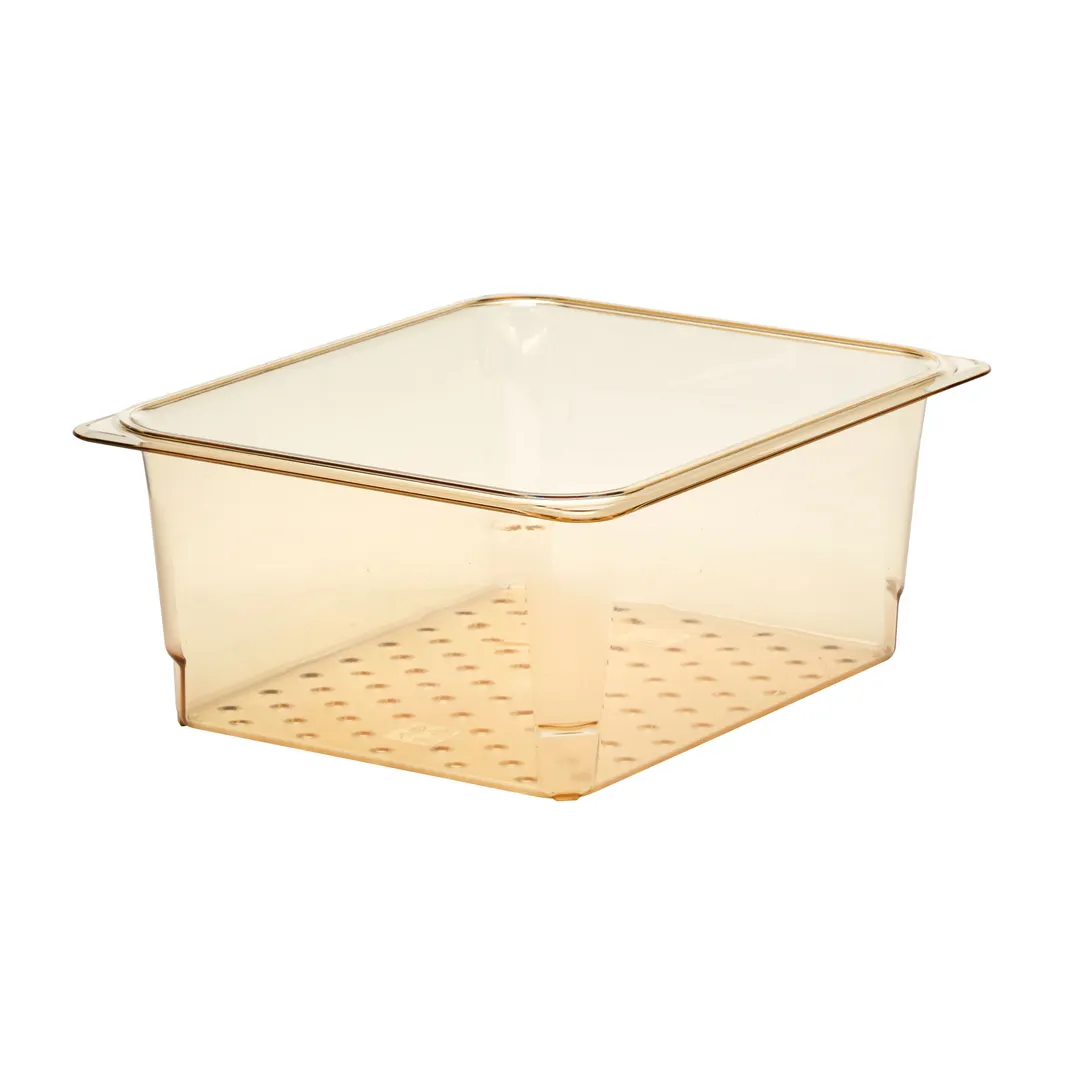 Cambro 25CLRHP150 H‑Pan Colander, 5" Deep, 1/2‑Size Amber Plastic, NSF Approved, -40°F to 300°F,