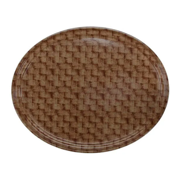 Cambro 2700301 Oval Tray, 22" x 26-7/8" Fiberglass, Wood Dark Basketweave, Dishwasher Safe, NSF