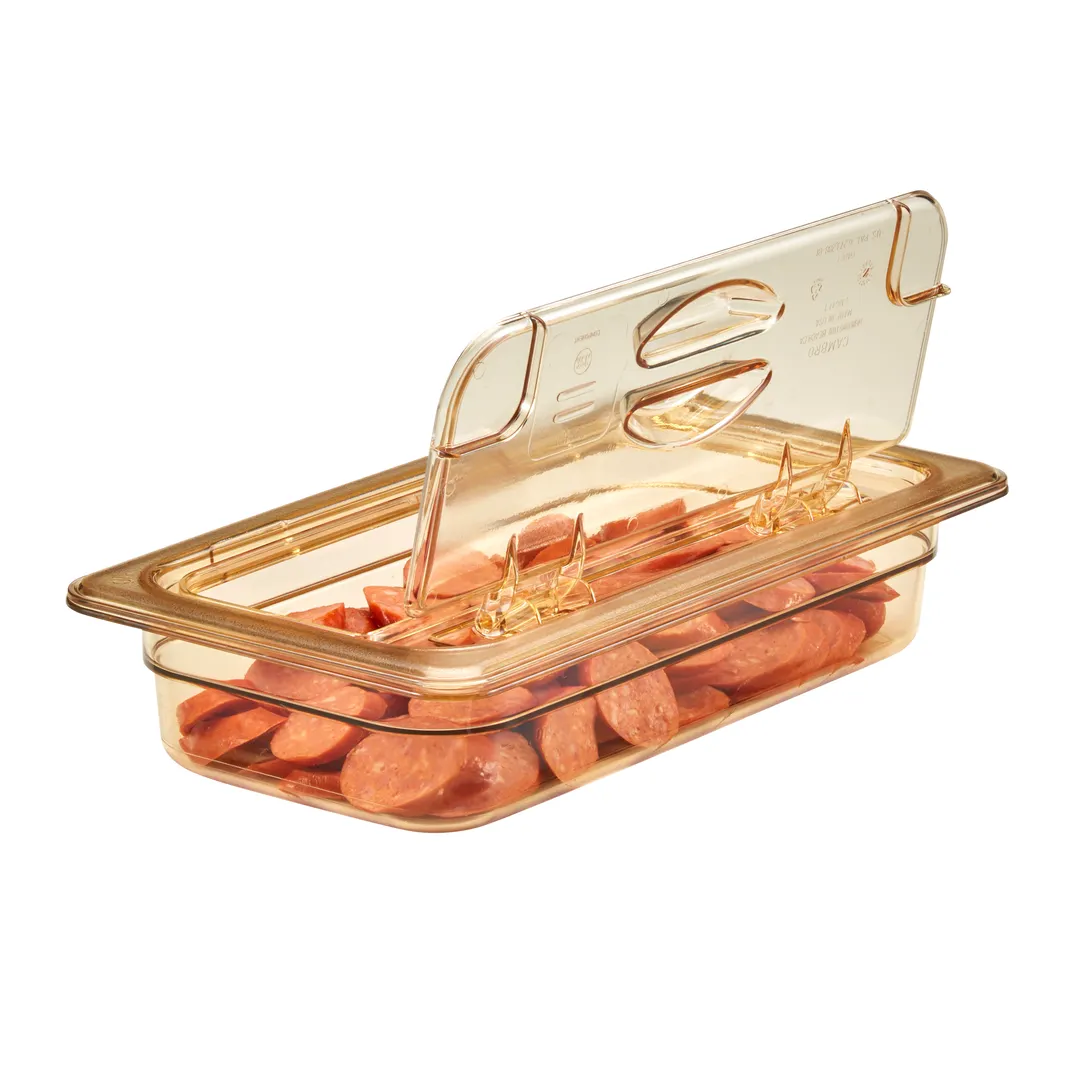 Cambro 30HPL150 H-Pan FlipLid 1/3-Size Amber Plastic Lid, Hinged, -40°F to 300°F, NSF