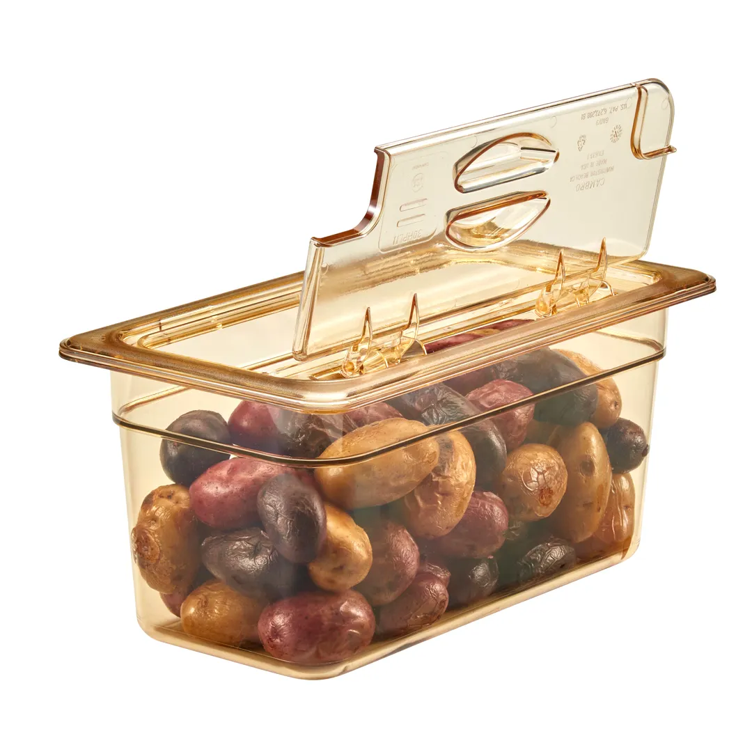 Cambro 30HPLN150 - 1/3‑Size Amber FlipLid Pan Cover, Spoon‑Notched Hinged, -40°F To 300°F, NSF