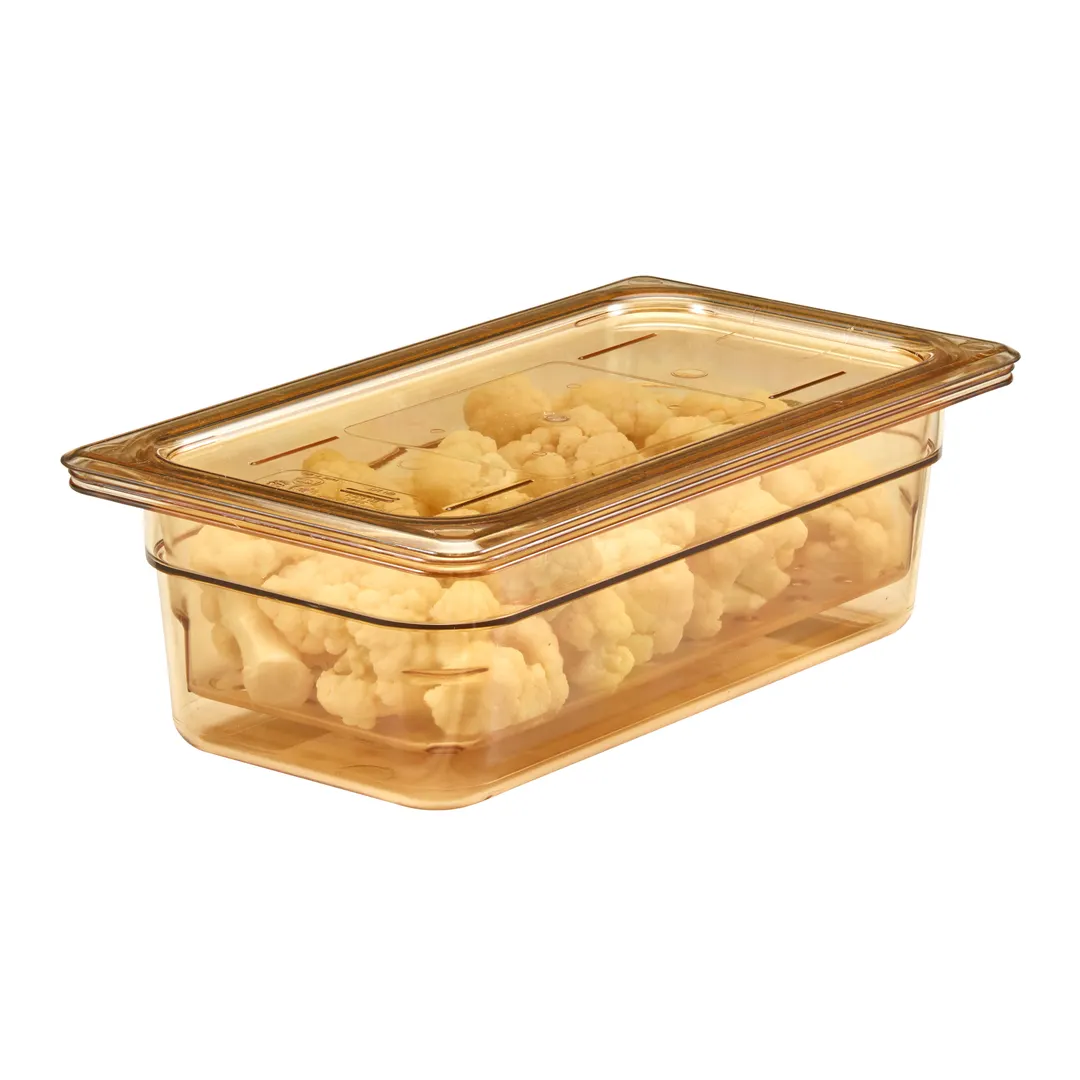 Cambro 33CLRHP150 H-Pan Colander, 3", 1/3‑Size Pan Fit, Amber Plastic, NSF, -40°F‑300°F