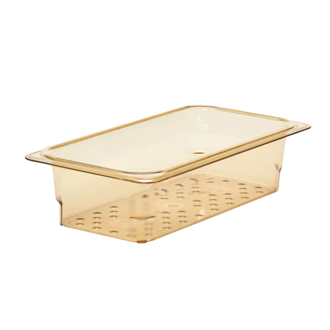 Cambro 33CLRHP150 H-Pan Colander, 3", 1/3‑Size Pan Fit, Amber Plastic, NSF, -40°F‑300°F