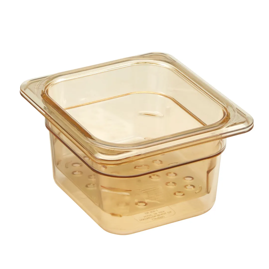 Cambro 63CLRHP150 H‑Pan Colander, 3" Deep, 1/6‑Size Pan Fit, Amber Plastic, NSF, -40°F to 300°F