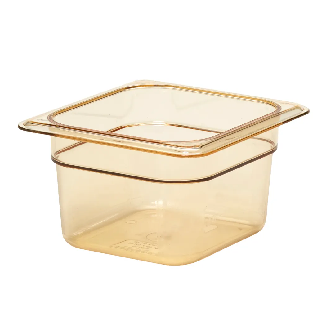 Cambro 64HP150 H‑Pan Food Pan, 1/6 Size, 4" Deep Amber Plastic, -40°F to 375°F, NSF