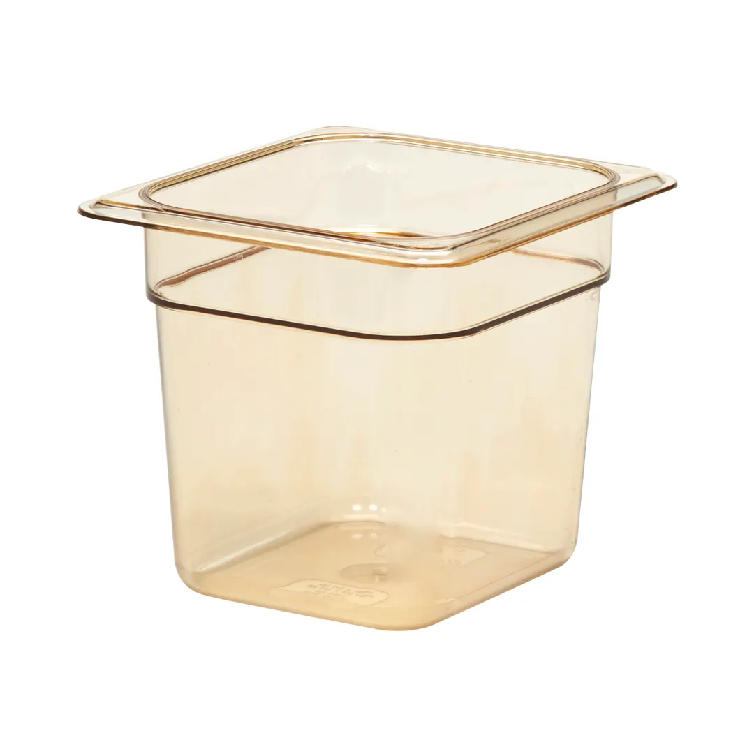 Cambro 66HP150 H‑Pan 1/6 Size 6" Amber Plastic Pan, Hi‑Temp -40°F to 375°F, NSF