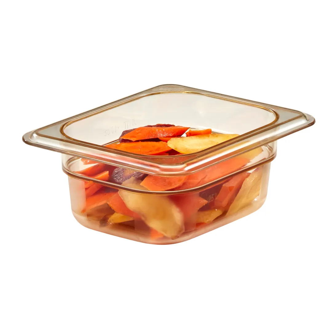 Cambro 82HP150 H‑Pan Food Pan, 1/8 Size, 2‑1/2″ Deep Amber Non‑Stick Plastic, -40°F To 375°F, NSF