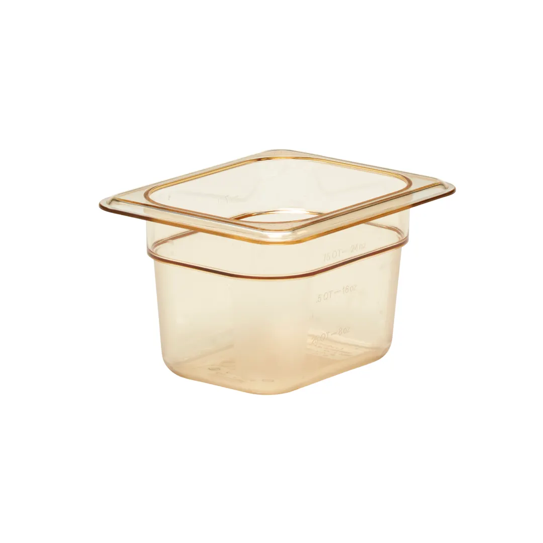 Cambro 84HP150 H‑Pan Food Pan, 1/8 Size, 4″ Deep, Amber Hi‑Temp Plastic, Non‑Stick, NSF