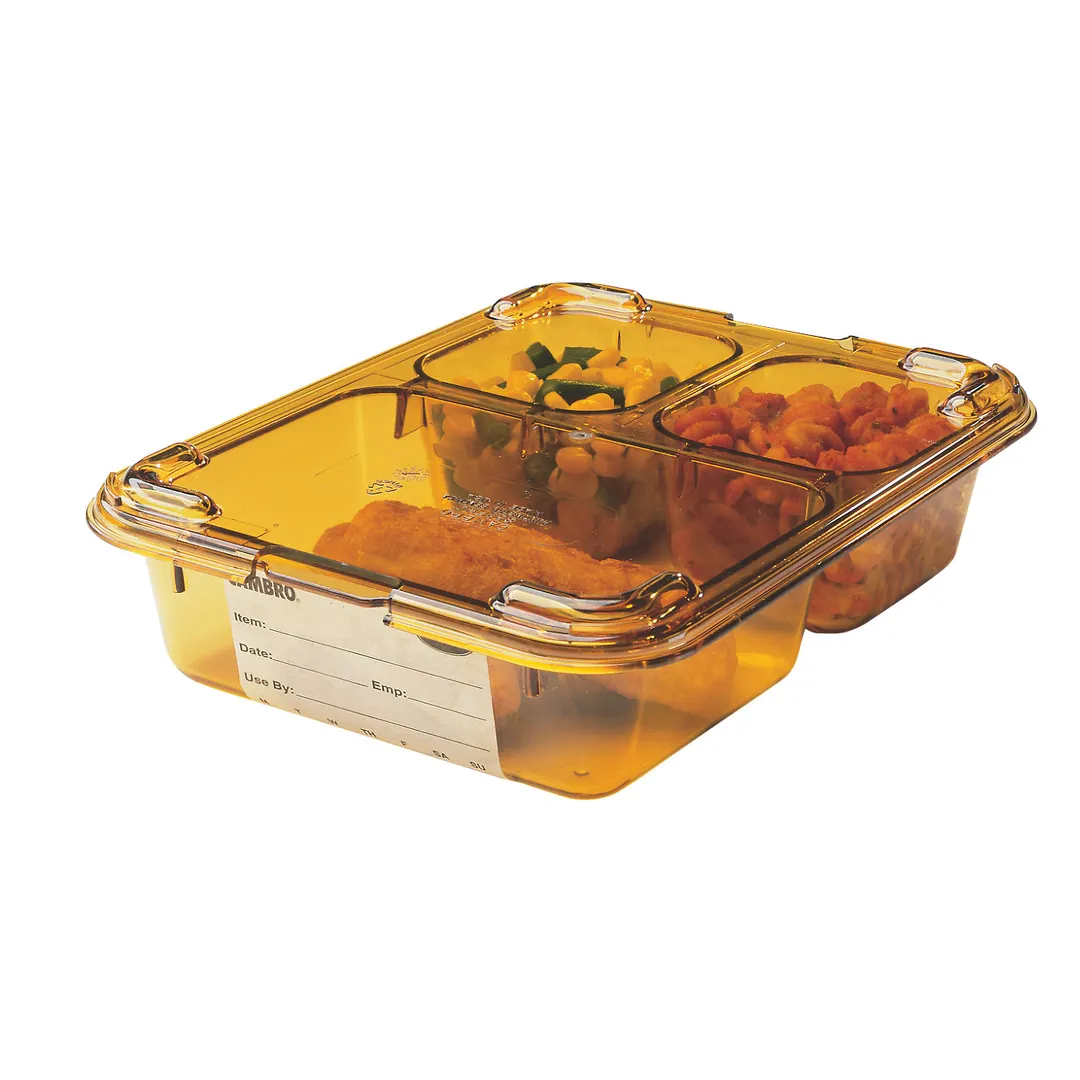 Cambro 853FH150 3‑Compartment Amber Tray, 8‑11/16" L x 6‑5/16" W x 1‑7/8" D, NSF Plastic