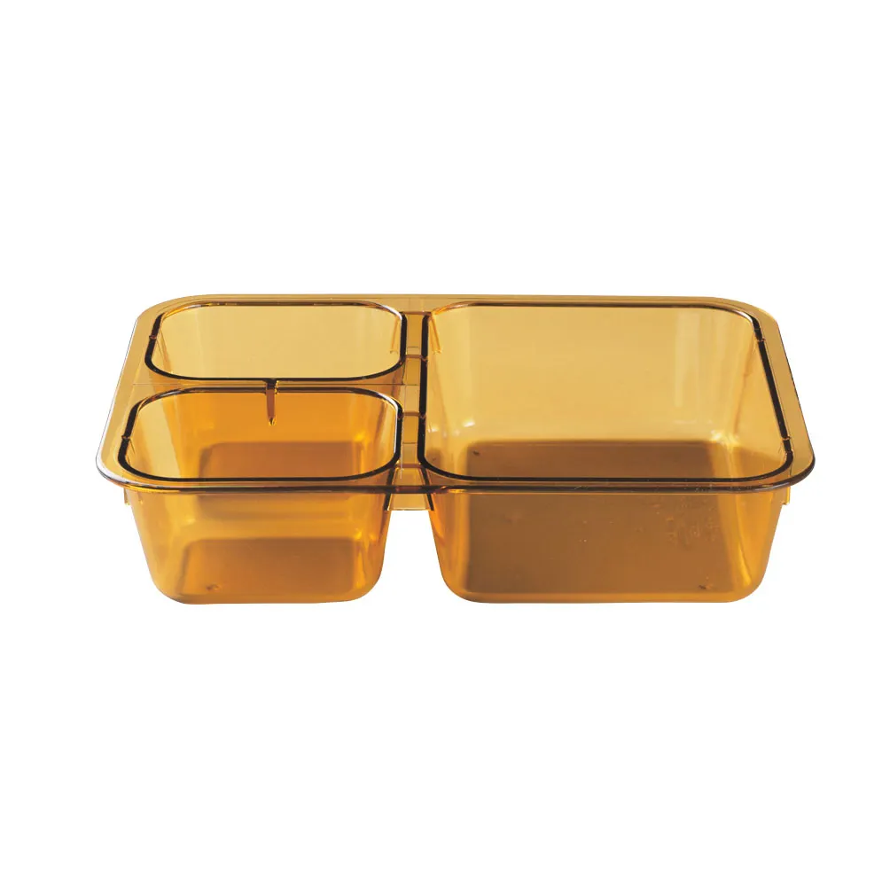 Cambro 853FH150 3‑Compartment Amber Tray, 8‑11/16" L x 6‑5/16" W x 1‑7/8" D, NSF Plastic