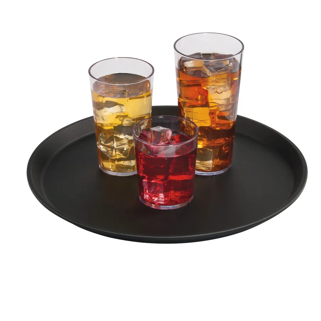 Cambro 900CT110 - 9" Round Non‑Slip Serving Tray, Black Satin Fiberglass, Dishwasher‑Safe, NSF Certified, Made in USA