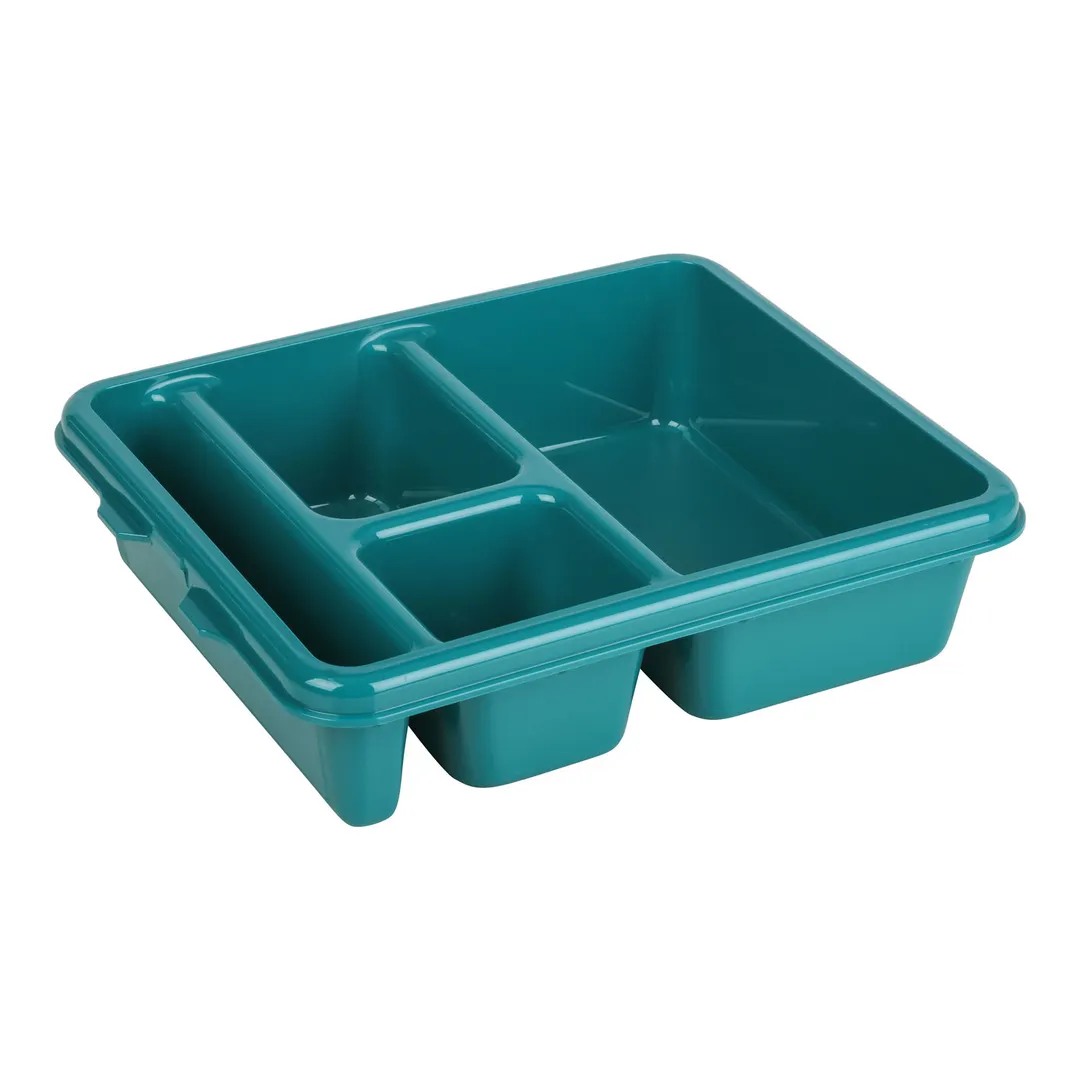 Cambro 9114CW414 – 4‑Compartment Tray, 9" x 11" x 2‑11/16", Teal PC, Dishwasher Safe