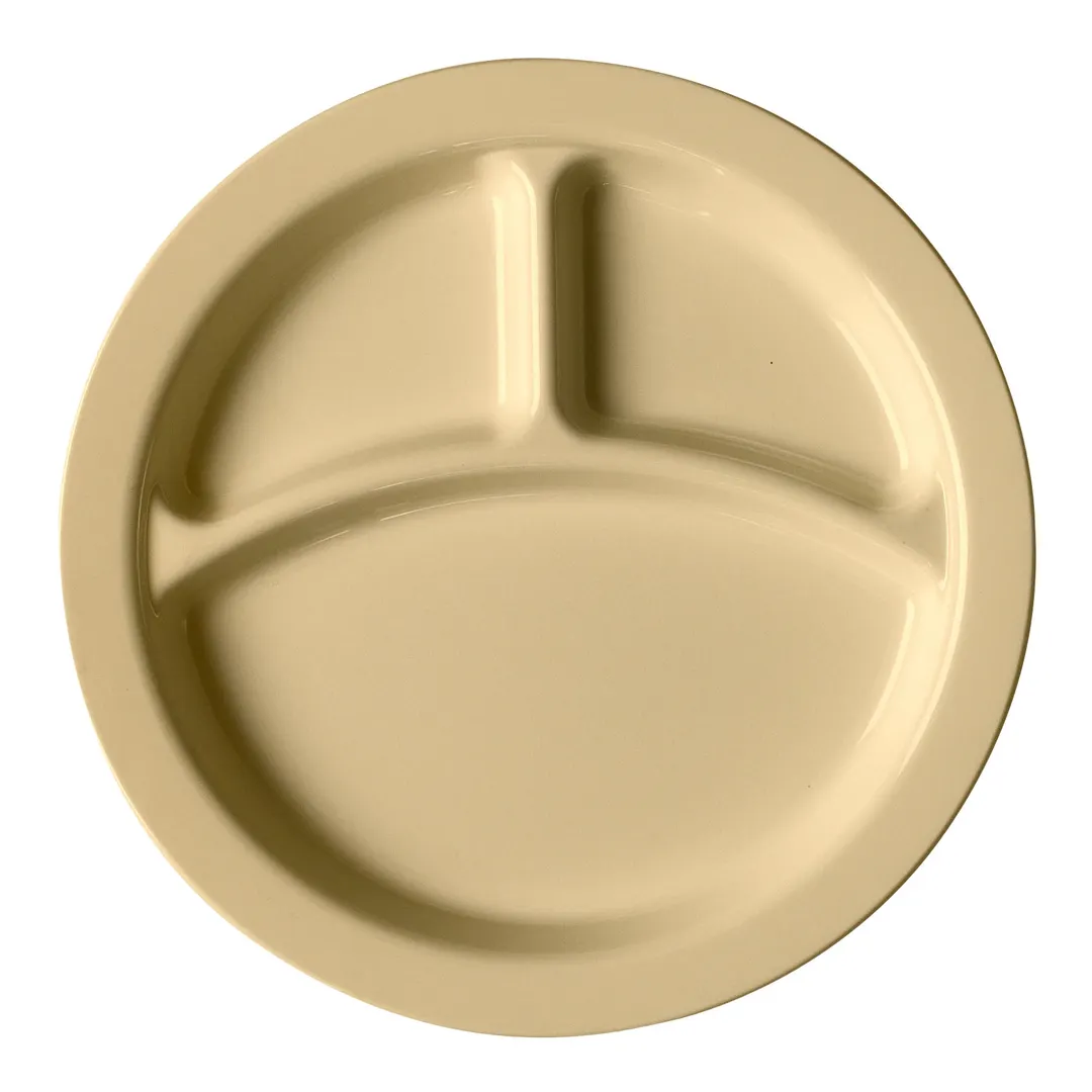Cambro 93CW133 9" Beige PC 3‑Compartment Plate, Scratch‑Resistant Finish, NSF‑Certified, Made in USA