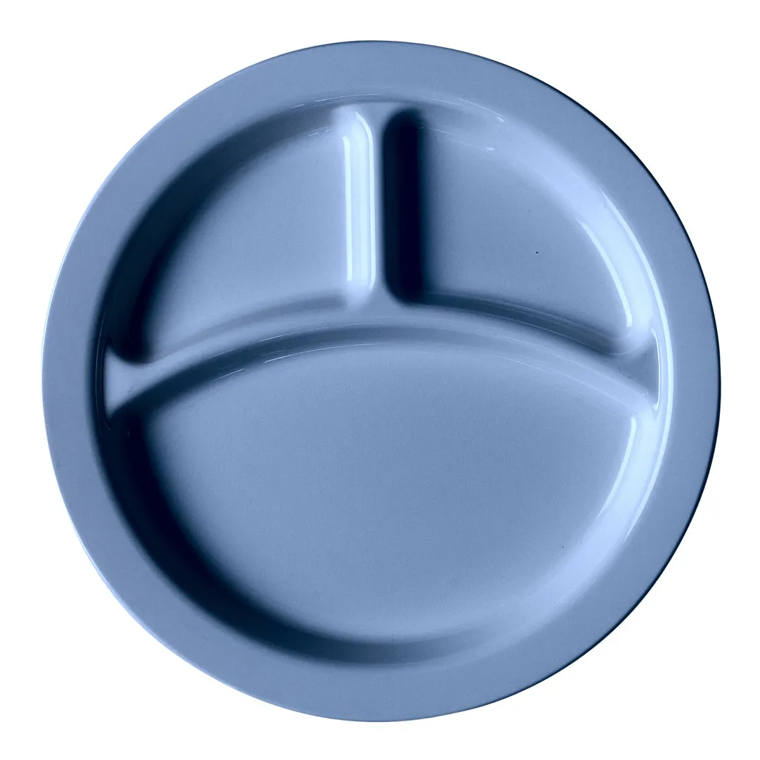 Cambro 93CW401 9" Slate Blue PC 3-Comp Plate, 9-Inch, Glossy, Scratch-Resistant, NSF, Made in USA