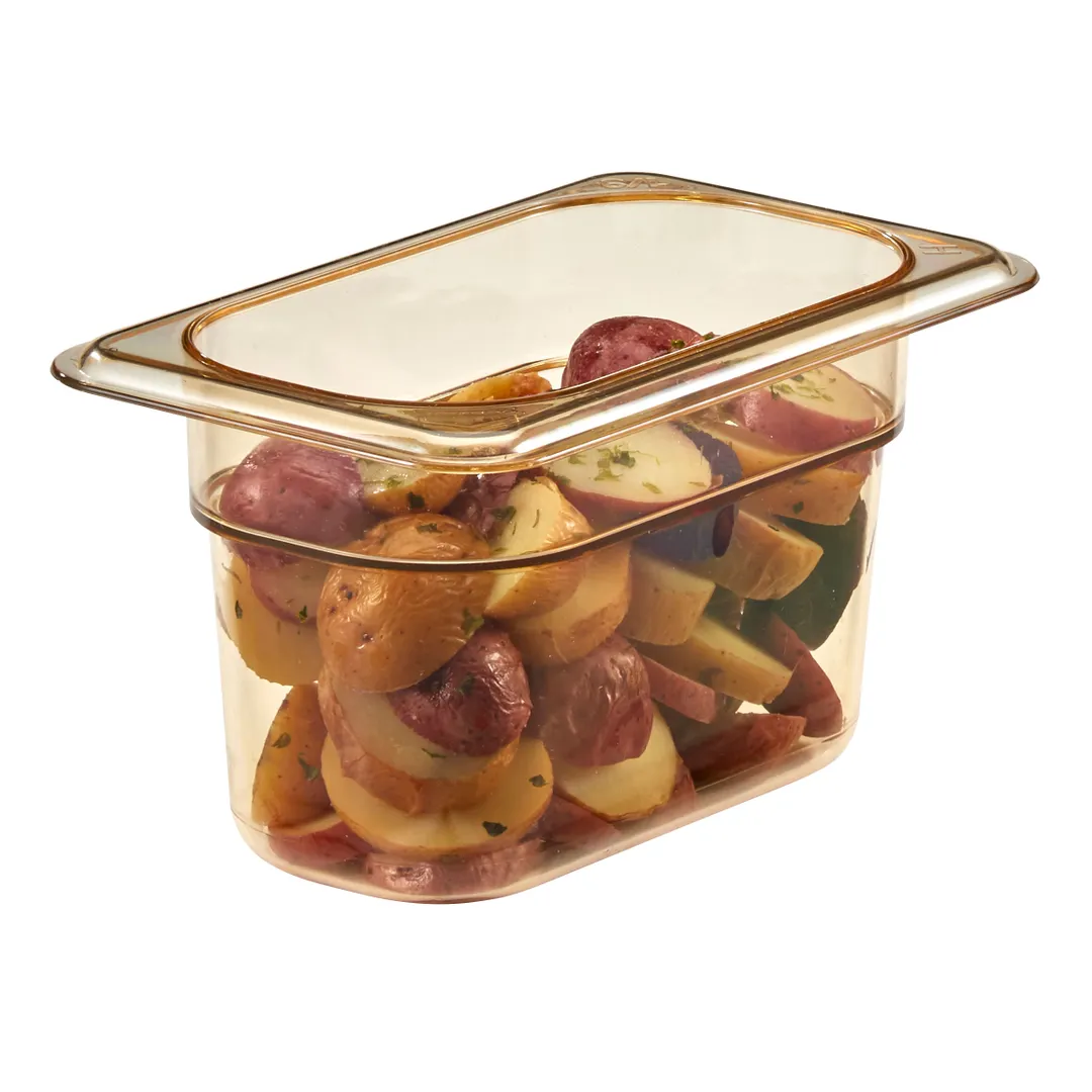Cambro 94HP150 H‑Pan Food Pan 1/9 Size, 4″ Deep, Amber Plastic, Nonstick, -40°F to 375°F, NSF