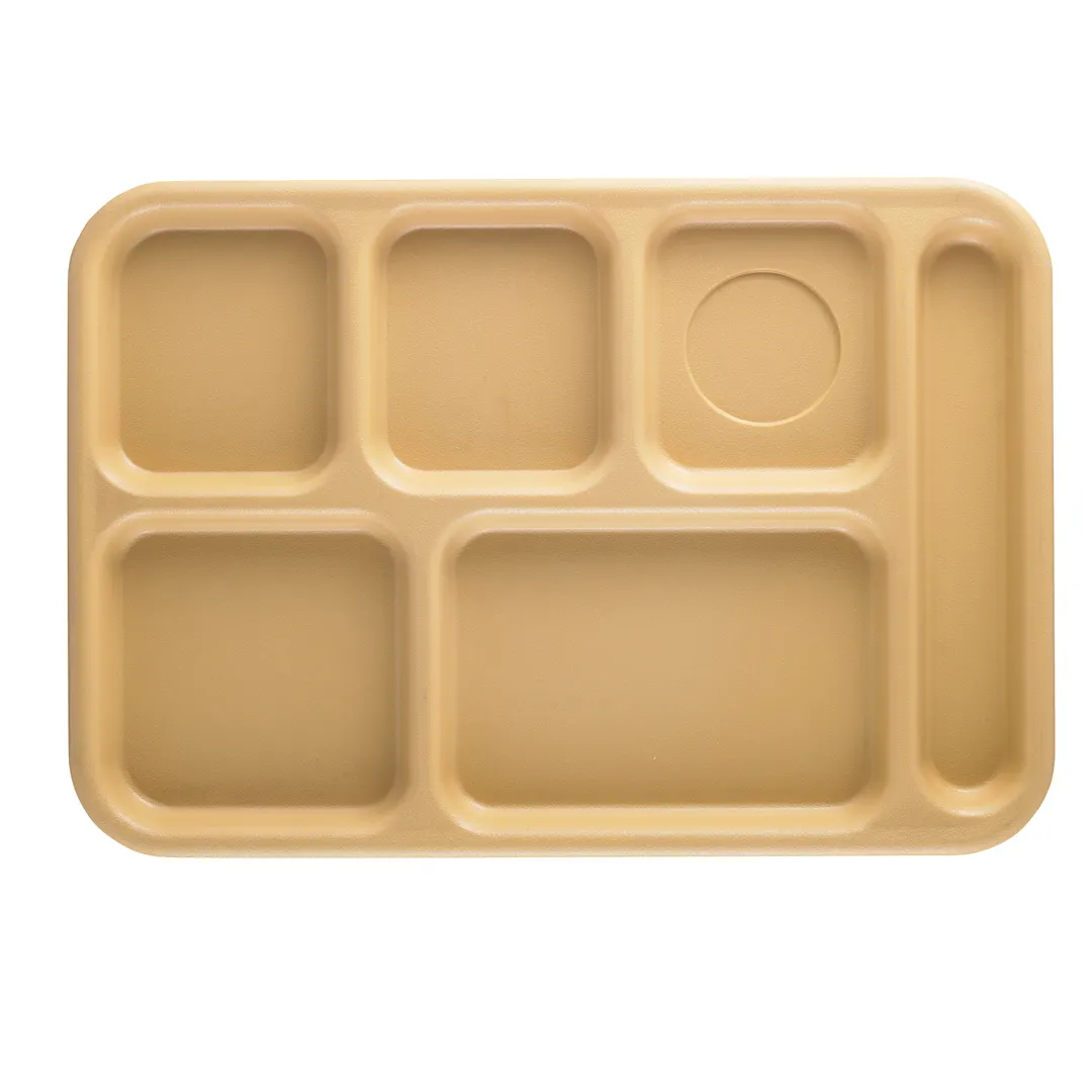 Cambro BCT1014161 6‑Comp Tray, 10" x 14‑1/2" Rectangular Tan ABS, Scratch‑Resist, Dishwasher Safe