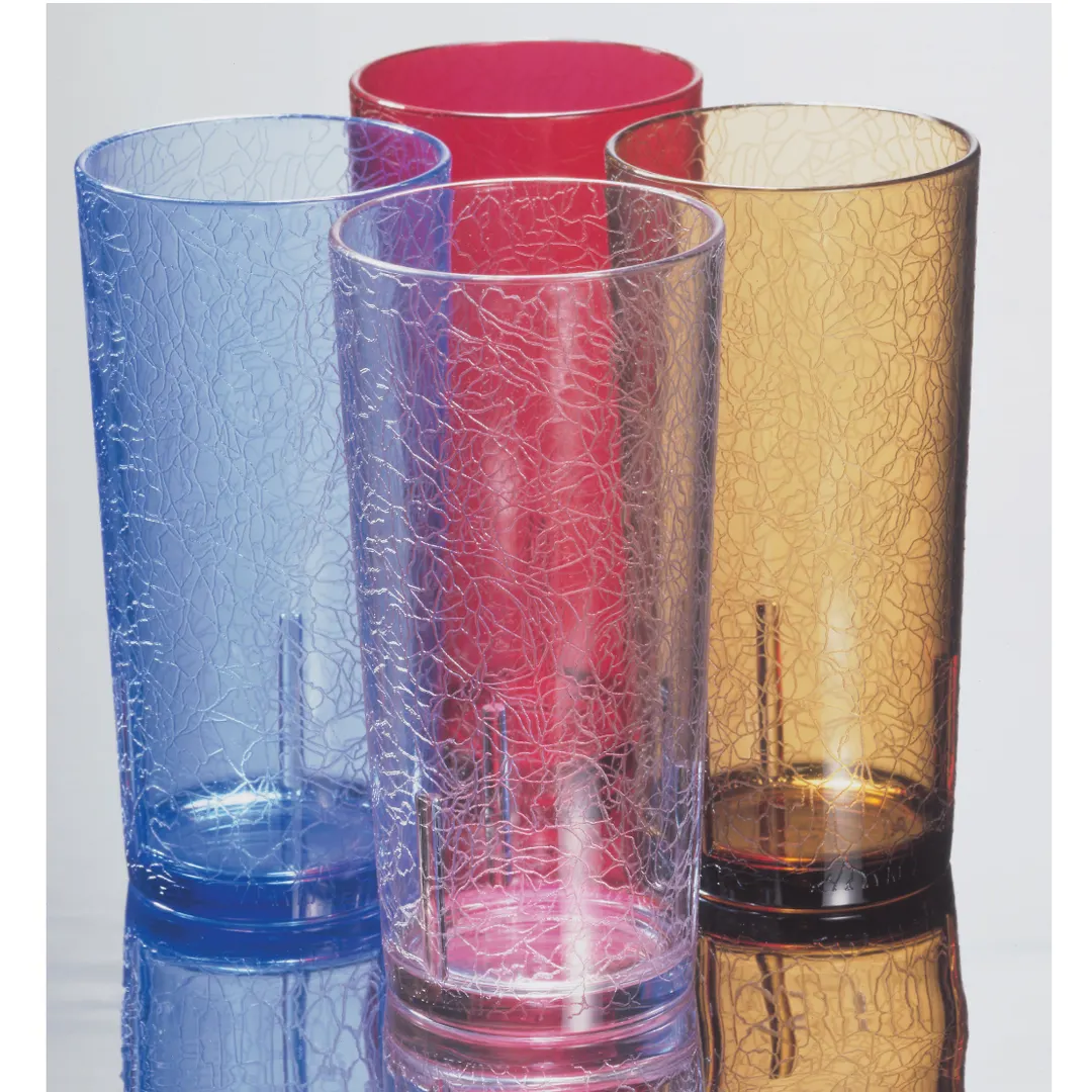 Cambro D24609 Del Mar Tumbler, 24 oz Amber Crackled, 3‑7/16" Top Dia, SAN Plastic, Stackable