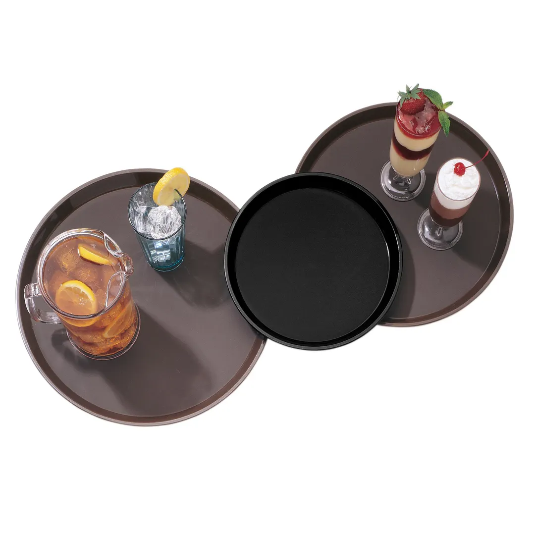 Cambro PT1100167 - 11" Round Non‑Skid Serving Tray, Brown Polypropylene, NSF Certified, Dishwasher Safe, Polytread®