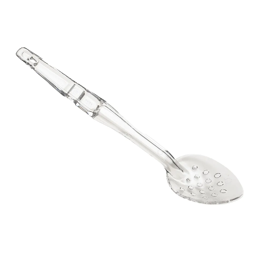 Cambro SPOP13CW135 - 13" Clear Plastic Perforated Deli Spoon with Notched Back and Hanging Hole
