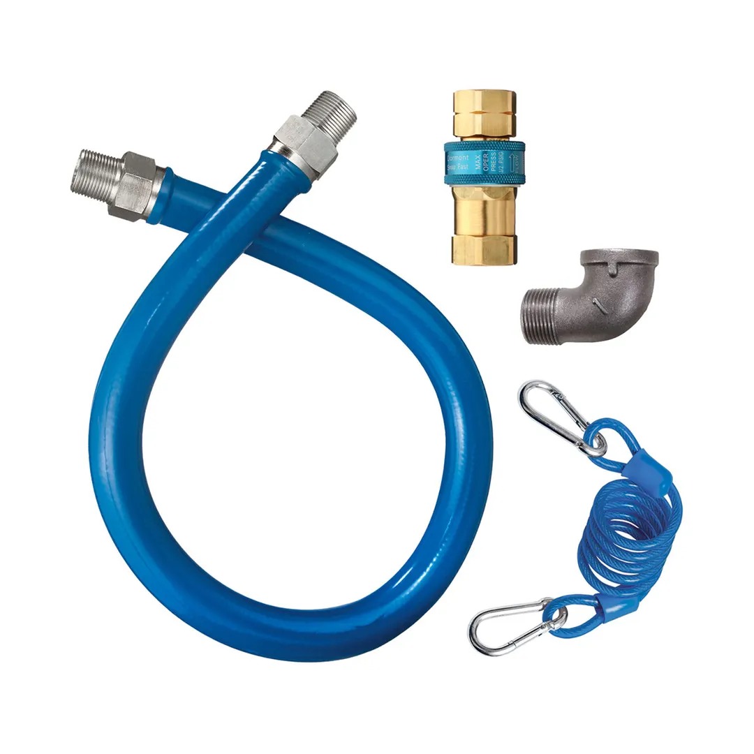 Dormont CAN16100BPQR48BX Blue Hose 48" Gas Connector Hose Kit w/ Elbow for Canada, 1" Dia., in Box