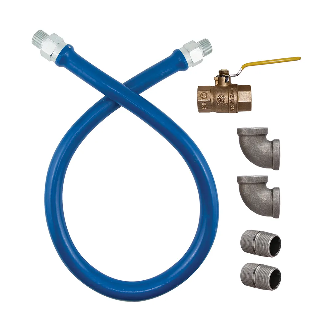 Dormont CAN16100BPV36BXFT 36" Blue Hose Food Truck Gas Connector Kit w/ Two Elbows, 1" Dia