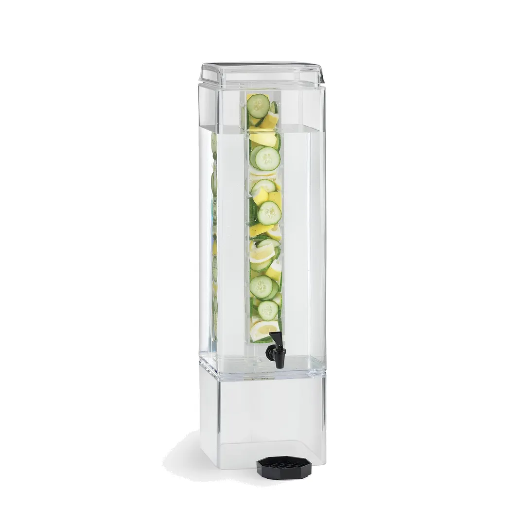 Cal-Mil 1112-5AINF Square Acrylic 5‑Gallon Beverage Dispenser, 9"W x 11½"D x 29¼"H, Plastic Base