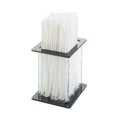 Cal-Mil 1228-4 Straw Dispenser, Square Faux Glass Body, Black Acrylic Top & Bottom, Plastic Housing