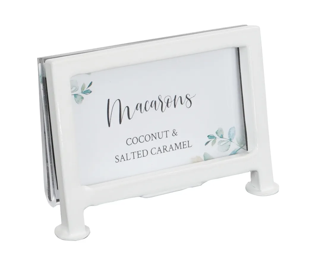 Cal-Mil 1262-15 Clear Acrylic Card Holder, 3.5" x 2"H, Iron Frame, White Finish