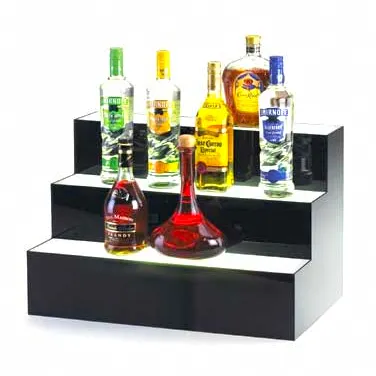 Cal-Mil 1269 Underlit 3‑Tier Bottle Display, 24"W x 14½"D x 15½"H Black Acrylic ColorSync to Music