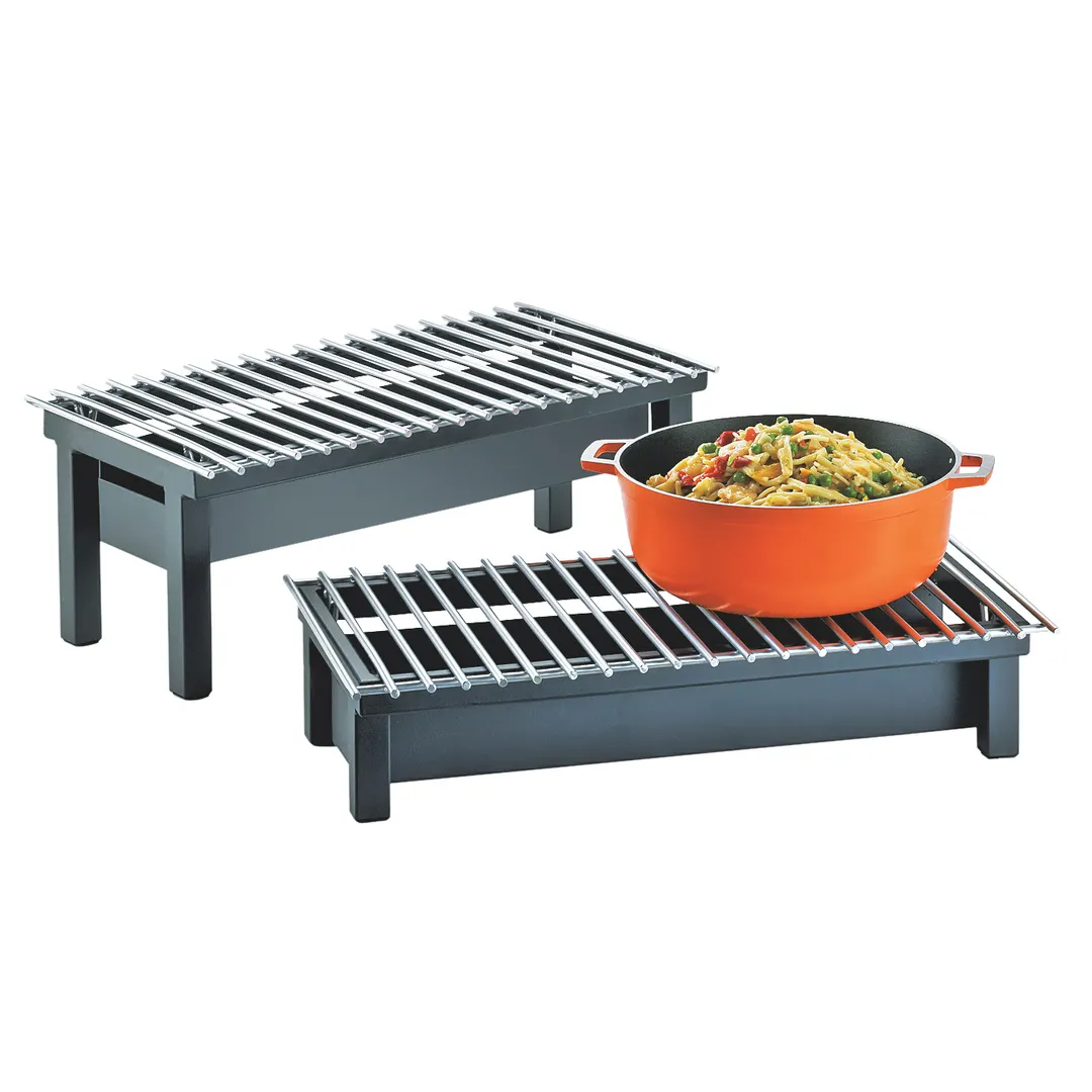Cal-Mil 1348-22-13 Modern Chafer 22" W x 12" D x 4" H Steel Grill Rail Windguard Black BPA‑Free