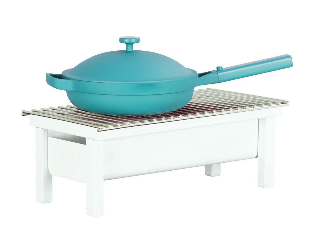Cal-Mil 1409-22-15 Juno Chafer 19.7"W X 10"D X 7"H White Metal Wire Grill Fuel Cell Rail& Wind Guard