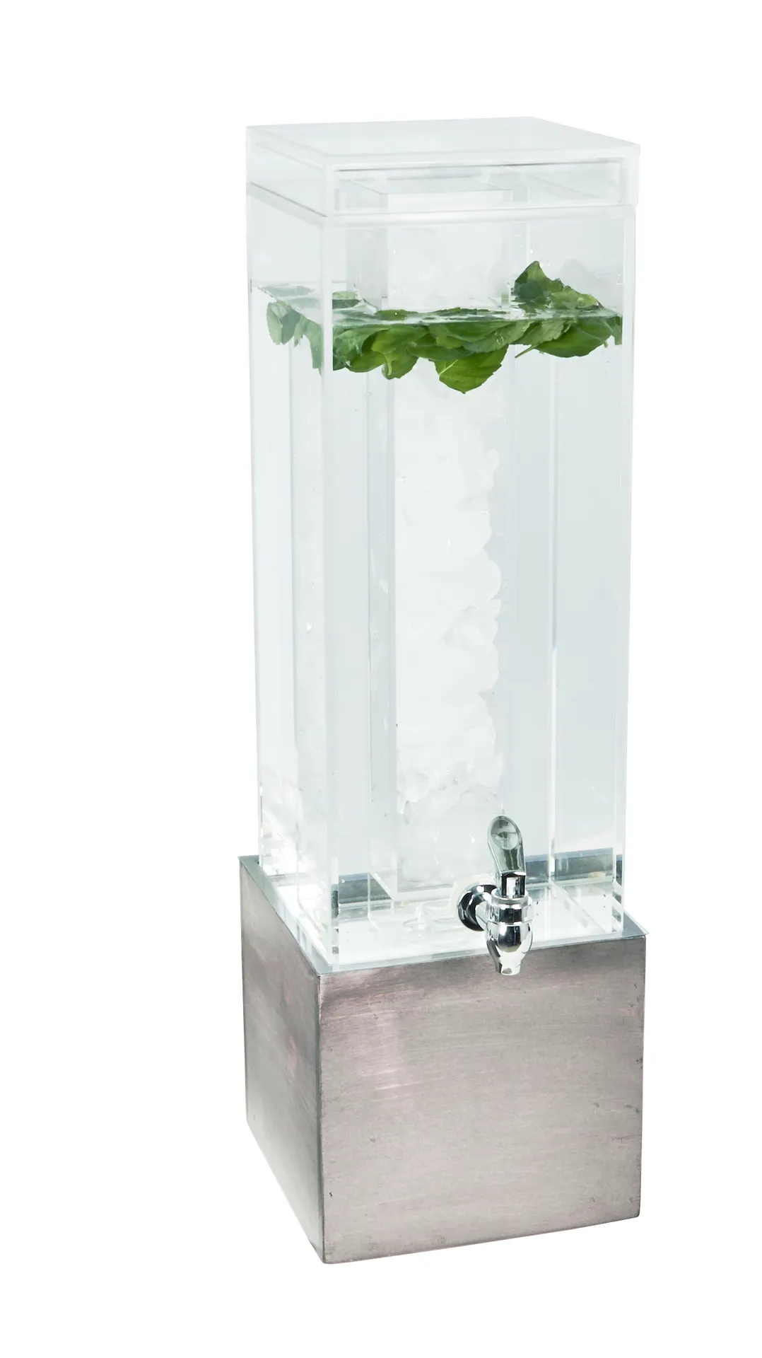 Cal-Mil 1527-3-110 Aspen 3‑Gallon Acrylic Beverage Dispenser, 8½×8½×26¾in with Central Ice Column
