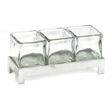 Cal-Mil 1560-2 Jar Display, 12"W X 4.25"D X 2"H (3) Glass 4" X 4" Jars, Aluminum Frame