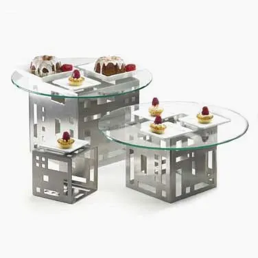 Cal-Mil 1607-5-55 Squared Cube Riser, 5"W, Decorative Geometric Cutouts, Stainless Steel