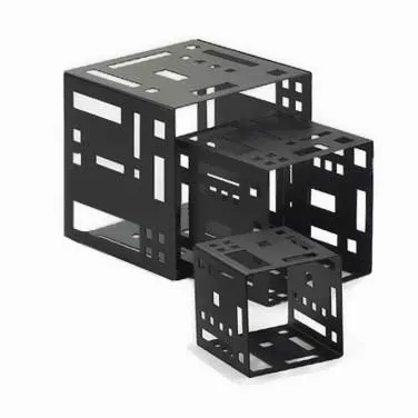 Cal-Mil 1607-7-13 Squared Cube Riser, 7" Wide x 9" Deep x 5"-8" High, Black Metal Decorative Cutouts