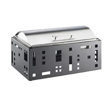 Cal-Mil 1613-13 Squared Chafing Dish, 8 Qt Black Metal, 23x15x16 In, Hinged Cover, Windguard