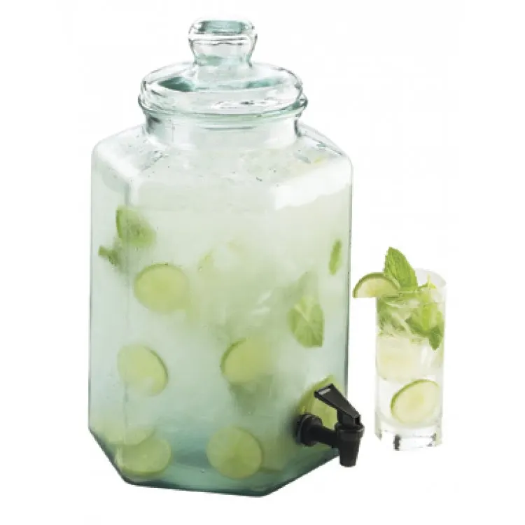 Cal-Mil 1745 Infusion Dispenser, 2-Gallon Hexagon Glass Beverage Dispenser, 9" Dia x 18" H