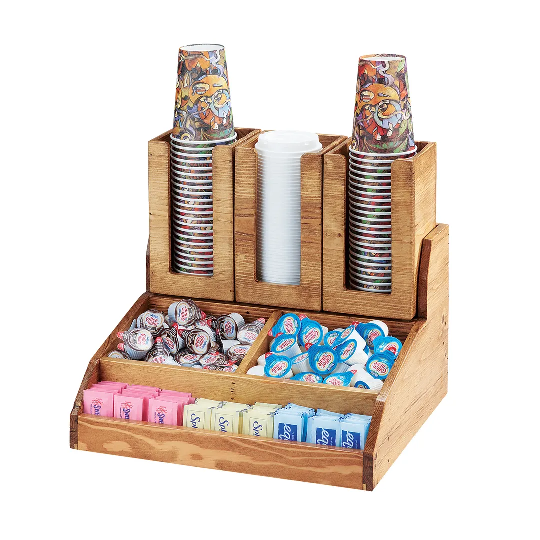 Cal-Mil 2019-99 Madera Condiment Station, 15.25" X 14"D X 9.5"H (3) Section, Rustic Pine