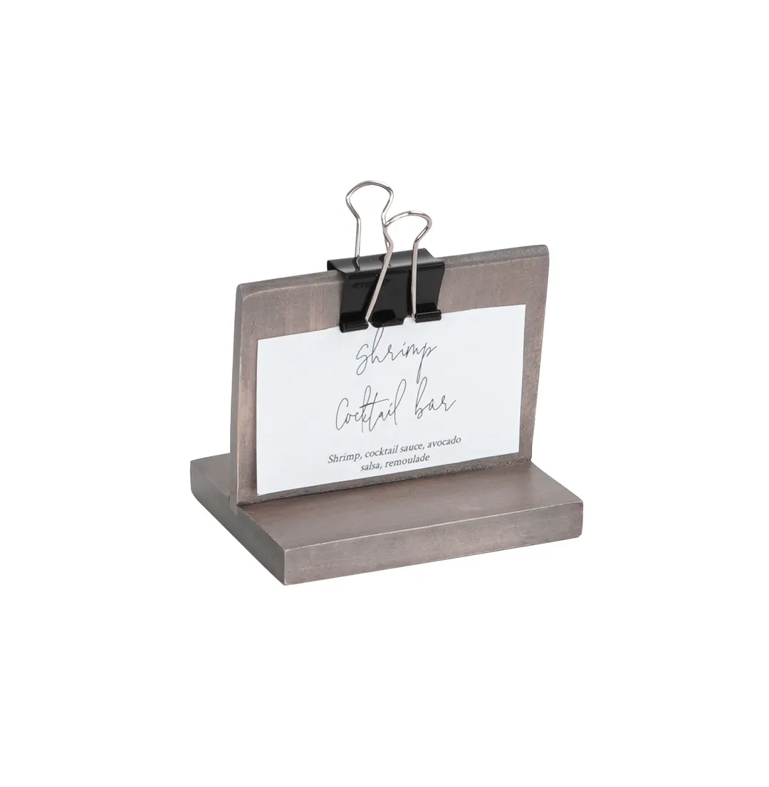 Cal-Mil 2036-32-110 Aspen Clip Sign Holder, 2" x 4" x 3-1/4" Gray Wood Display, 4" Width, 3" Height