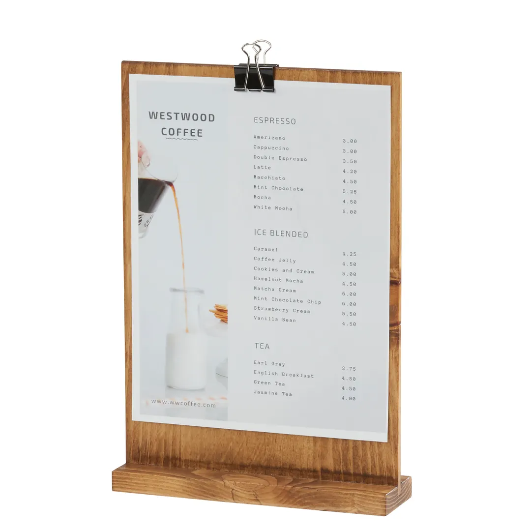 Cal-Mil 2036-811-99 Madera Clipboard Menu 9.25"W, Pine Wood, Rectangular, 8.5"x11" Card