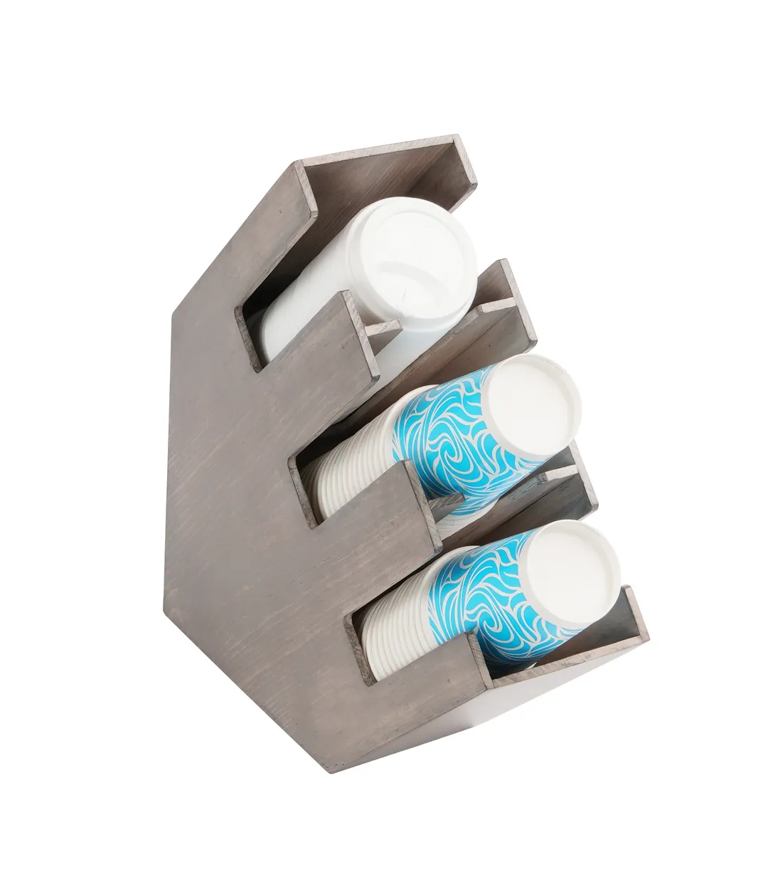 Cal-Mil 2048-3-110 Aspen Angled Cup & Lid Organizer, 17" x 4½" x 16¼" Gray Pine Wood, 3 Compartments