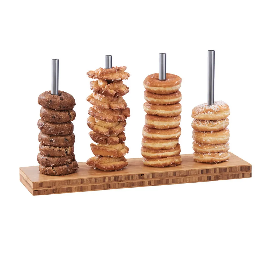 Cal-Mil 22008-4-60 Donut/Bagel Display, 25"W X 7"D X 13"H (4) 1/2" Dia. Metal Pegs, Bamboo