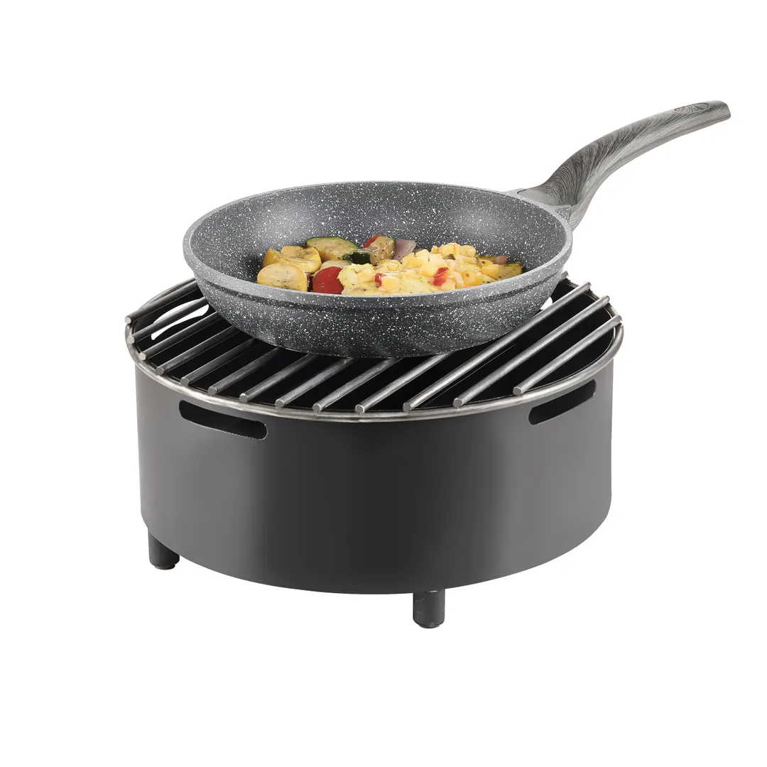 Cal-Mil 22031-13 Chafer Alternative, 16-3/4" Dia x 7-1/2" H Round Black With Wire Grill & Skillet