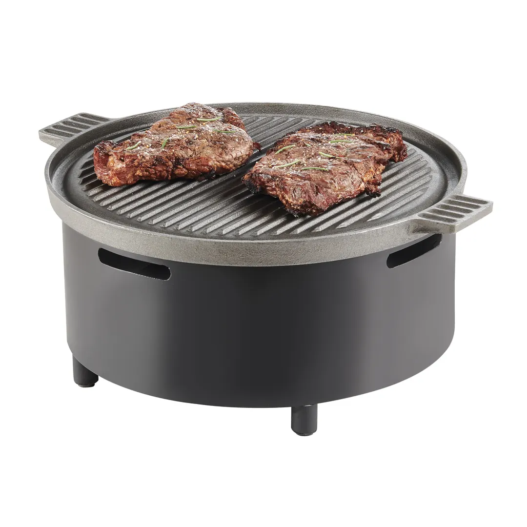 Cal-Mil 22031-13 Chafer Alternative, 16-3/4" Dia x 7-1/2" H Round Black With Wire Grill & Skillet