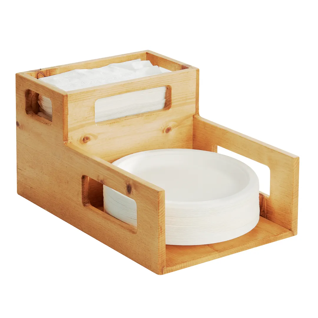 Cal-Mil 22068-99 Madera Plate & Napkin Holder, 2-Compartment, 10-1/4"W x 15"D x 8-1/4"H, Rustic Pine