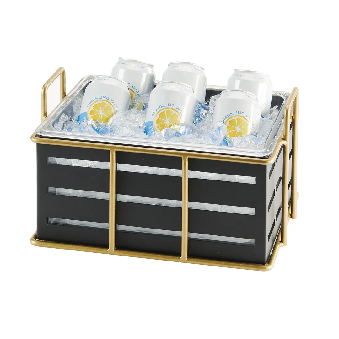 Cal-Mil 22085-10-90 Ice Housing, 13.75"W x 11"D x 6.75"H, Plastic With Pan, Gold Frame, Black