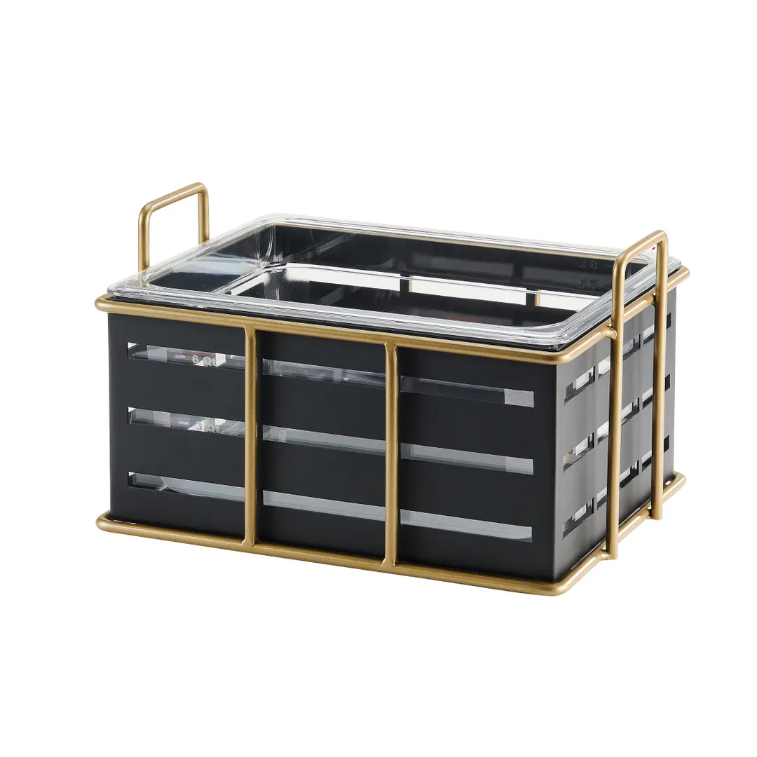 Cal-Mil 22085-10-90 Ice Housing, 13.75"W x 11"D x 6.75"H, Plastic With Pan, Gold Frame, Black