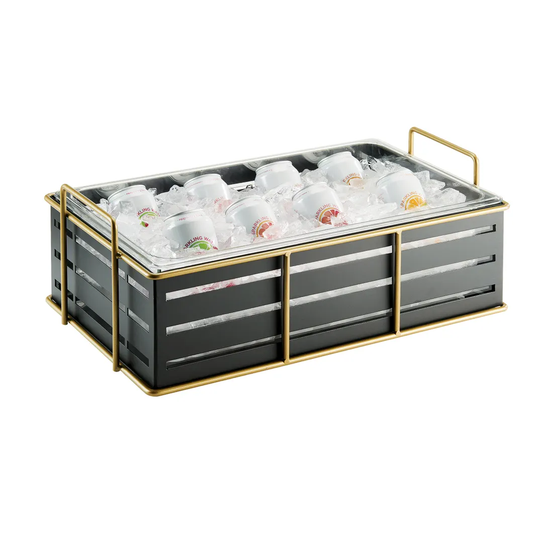 Cal-Mil 22085-12-90 Empire Ice Housing – 22x13½x6¾" Plastic Display with Pan, Gold/Black Frame