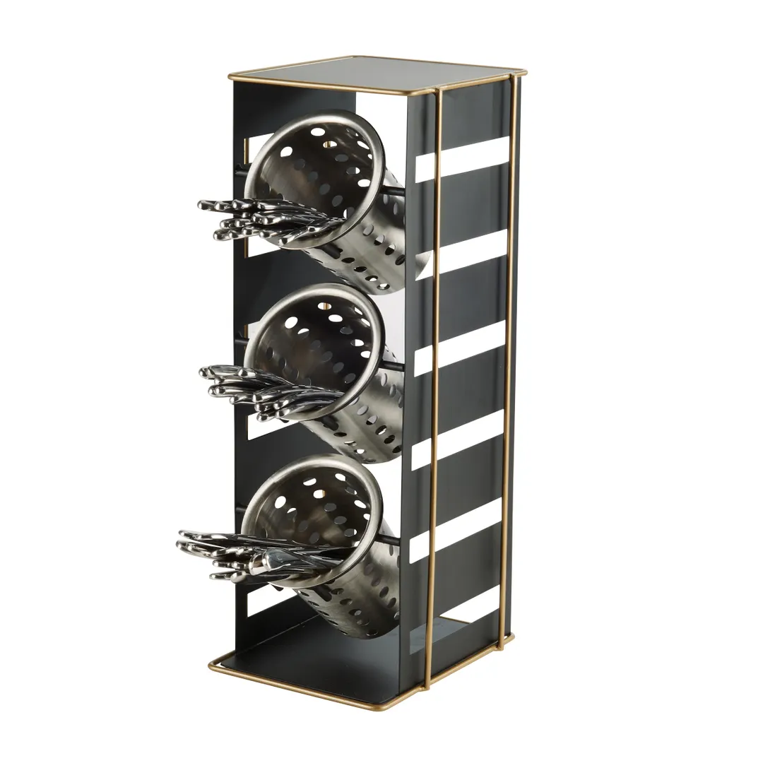 Cal-Mil 22086-90 Empire Cylinder Display, 7x7.25x18.5in, 3-Tier, 3-Compartment, Black Metal Utensil Holder